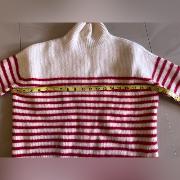 ZARA Turtleneck Ribbed Knit Wool Sweater Striped Red size S - Picture 14 of 16